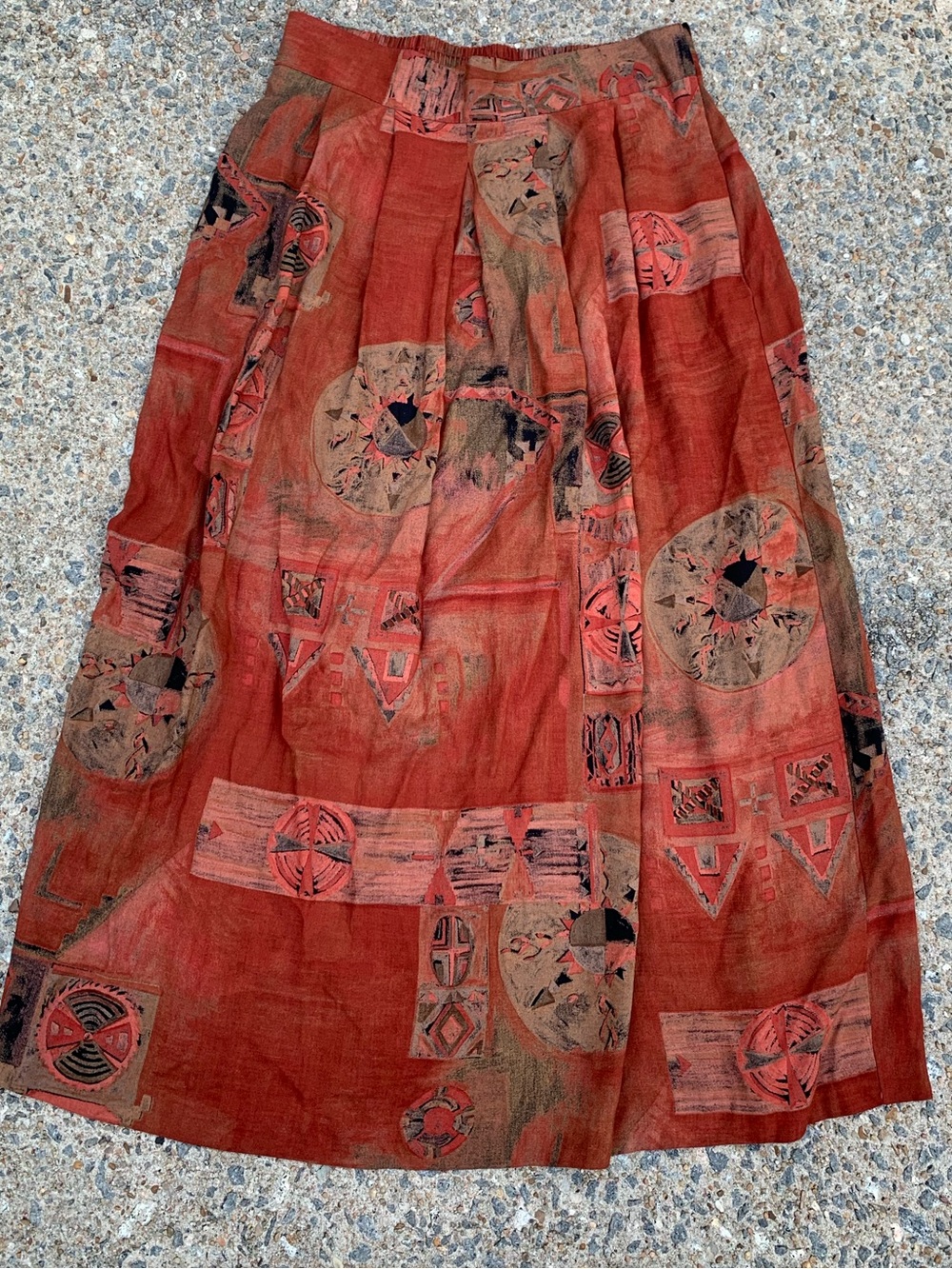 Vintage Claire McCardell Rust Red Boho Patterned Midi Skirt